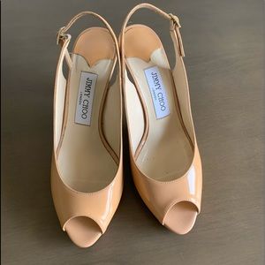 Blush peep toe strappy back Jimmy Choo heels.